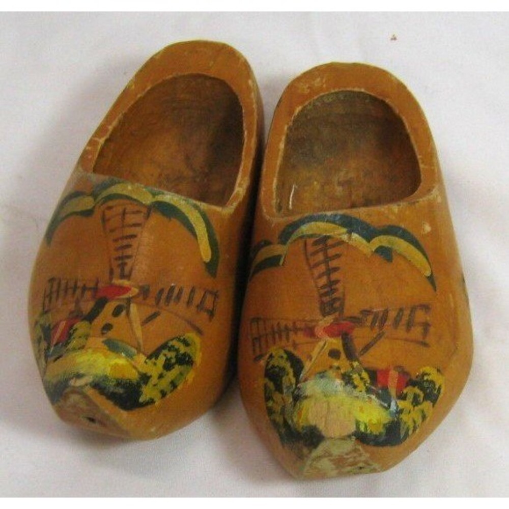 Vintage Wooden Dutch Clogs Holland Hand Painted Windmill